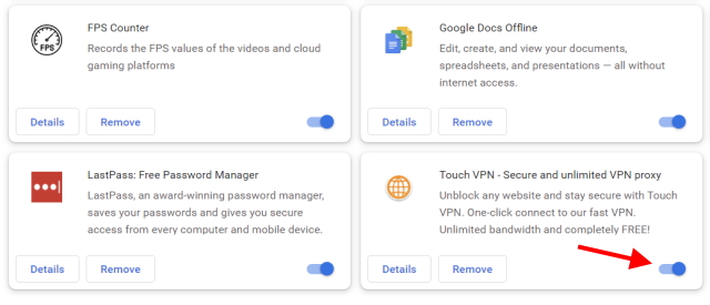 పొడిగింపుల ఎంపికను తీసివేయండి